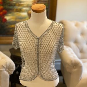 Handmade silver beaded short sleeve top
